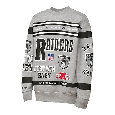 Las Vegas Raiders Heather Gray All Over Print Vintage Mitchell & Ness Fleece Crewneck Sweatshirt