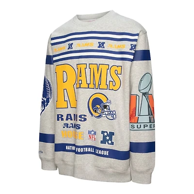 Los Angeles Rams Heather Gray All Over Print Vintage Mitchell & Ness Fleece Crewneck Sweatshirt