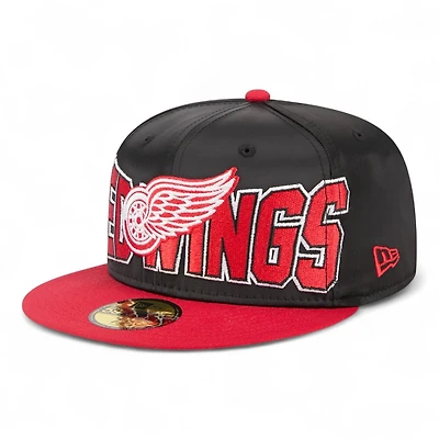 Detroit Red Wings Black and Satin NHL New Era 59FIFTY Fitted Hat