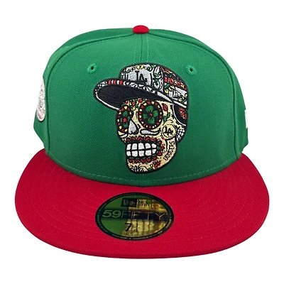 Los Angeles Dodgers Green and Red Skull Aztec Patch Grey UV New Era 59FIFTY Fitted Hat