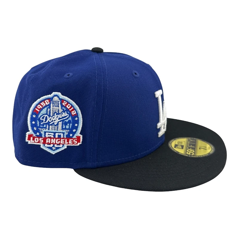 Los Angeles Dodgers Royal and Black Palm Tree 60th Anniversary Patch Grey UV New Era 59FIFTY Fitted Hat