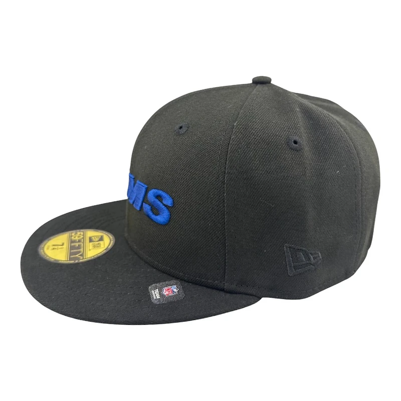 Los Angeles Rams Black Wordmark Logo Helmet Patch Grey UV New Era 59FIFTY Fitted Hat
