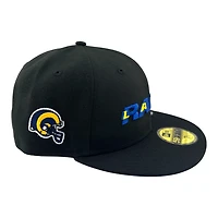 Los Angeles Rams Black Wordmark Logo Helmet Patch Grey UV New Era 59FIFTY Fitted Hat