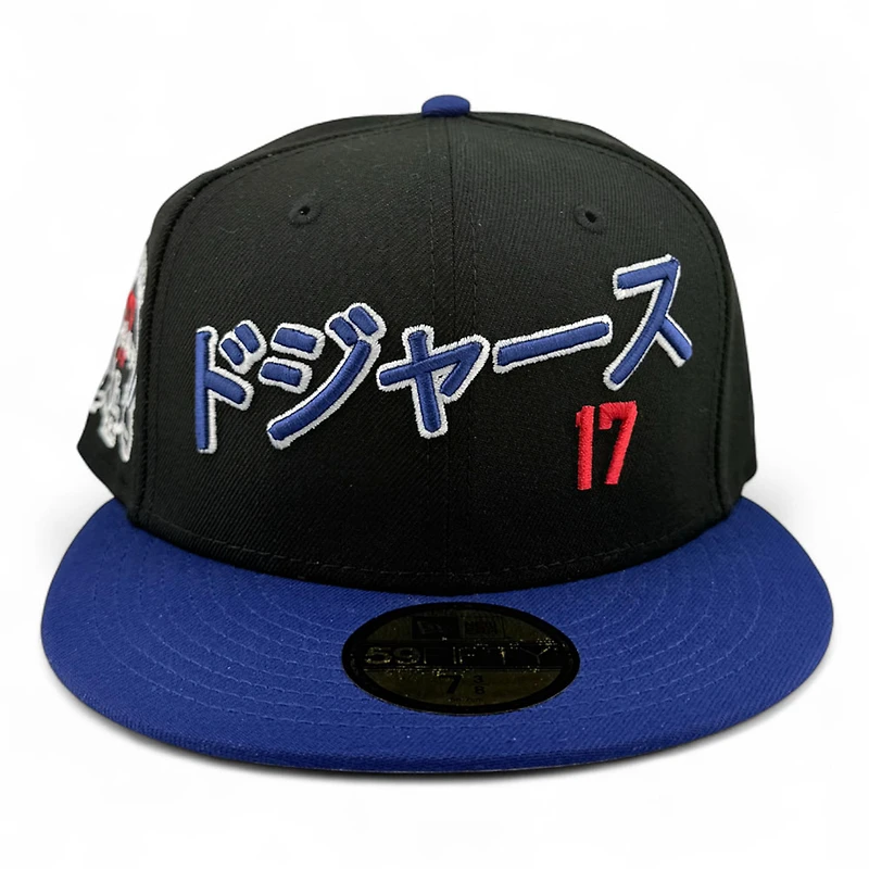 Los Angeles Dodgers Black and Royal Kanji Lettering Ohtani Patch Grey UV New Era 59FIFTY Fitted Hat