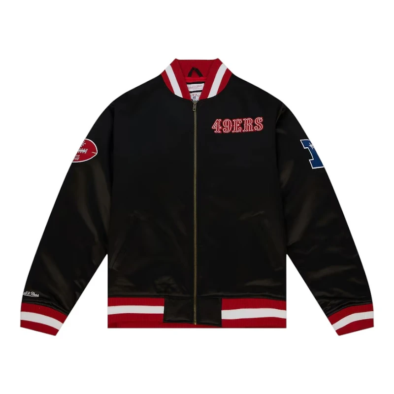 San Francisco 49ers Black "Faithful to the Bay" Heavyweight Mitchell & Ness Zip Up Satin Jacket