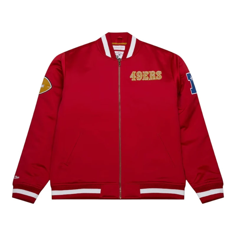 San Francisco 49ers Scarlet Red "Faithful to the Bay" Heavyweight Mitchell & Ness Zip Up Satin Jacket