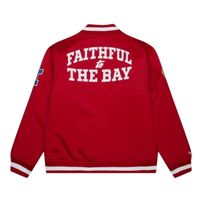 San Francisco 49ers Scarlet Red "Faithful to the Bay" Heavyweight Mitchell & Ness Zip Up Satin Jacket
