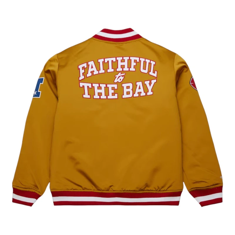 San Francisco 49ers Gold "Faithful to the Bay" Heavyweight Mitchell & Ness Zip Up Satin Jacket