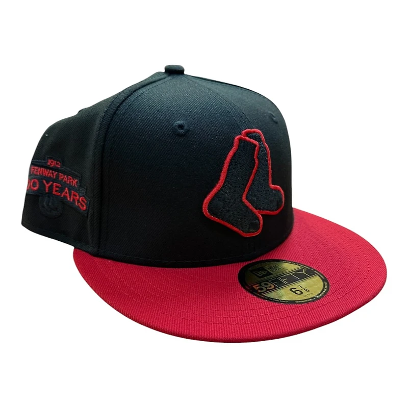 Boston Red Sox Black and Two Tone 100 Years Fenway Patch Grey UV New Era 59FIFTY Fitted Hat
