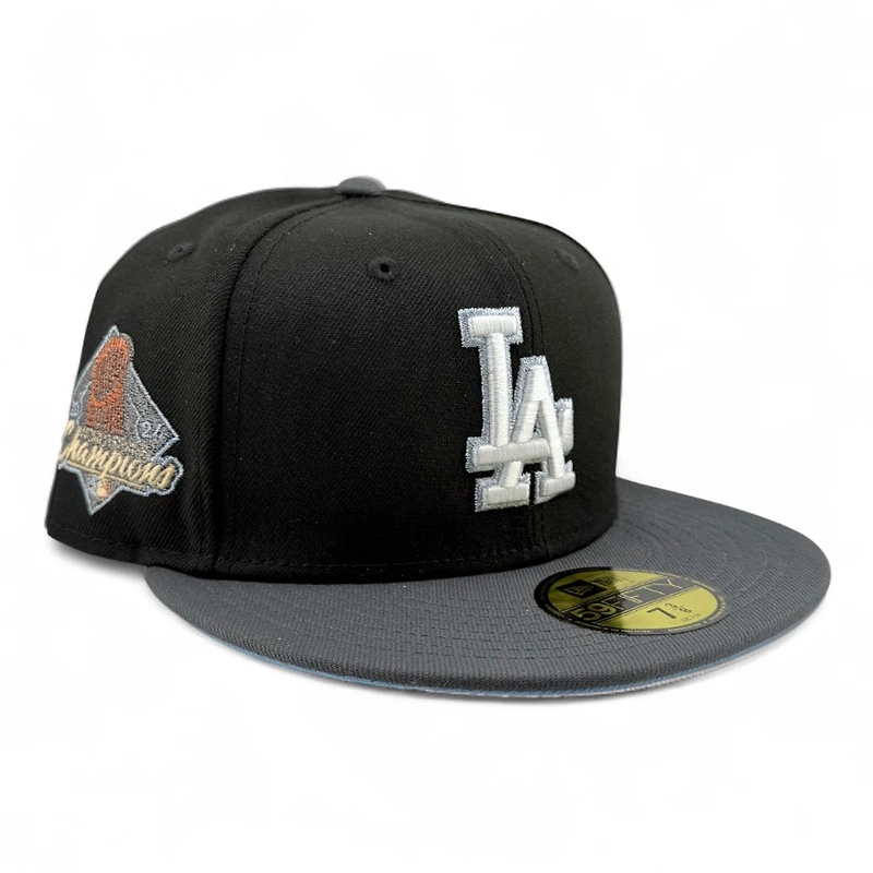 Los Angeles Dodgers Black and Graphite 2024 WS Champs Patch Icy Blue UV New Era 59FIFTY Fitted Hat