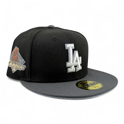 Los Angeles Dodgers Black and Graphite 2024 WS Champs Patch Icy Blue UV New Era 59FIFTY Fitted Hat