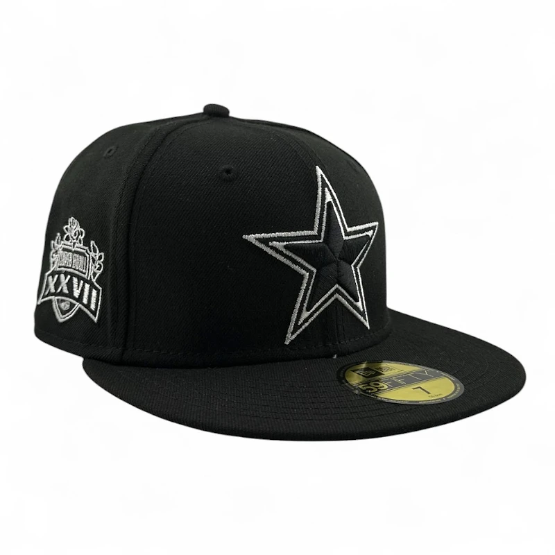 Dallas Cowboys Black and White Super Bowl XXVII Patch Grey UV New Era 59FIFTY Fitted Hat