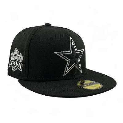 Dallas Cowboys Black and White Super Bowl XXVII Patch Grey UV New Era 59FIFTY Fitted Hat