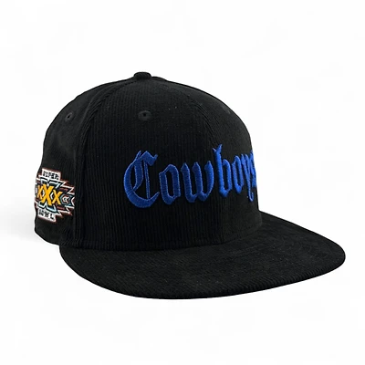Dallas Cowboys Black Corduroy Old English Font Super Bowl XXX Patch Royal Blue UV New Era 59FIFTY Fitted Hat