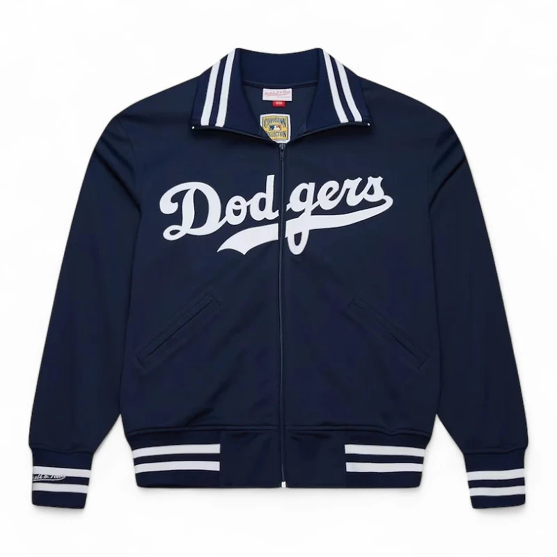 Los Angeles Dodgers Navy and White Script Batting Practice Mitchell & Ness Jacket
