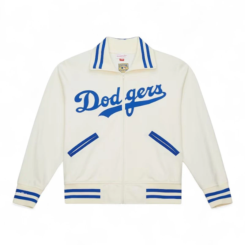 Los Angeles Dodgers Cream and Royal Blue Script Batting Practice Mitchell & Ness Jacket