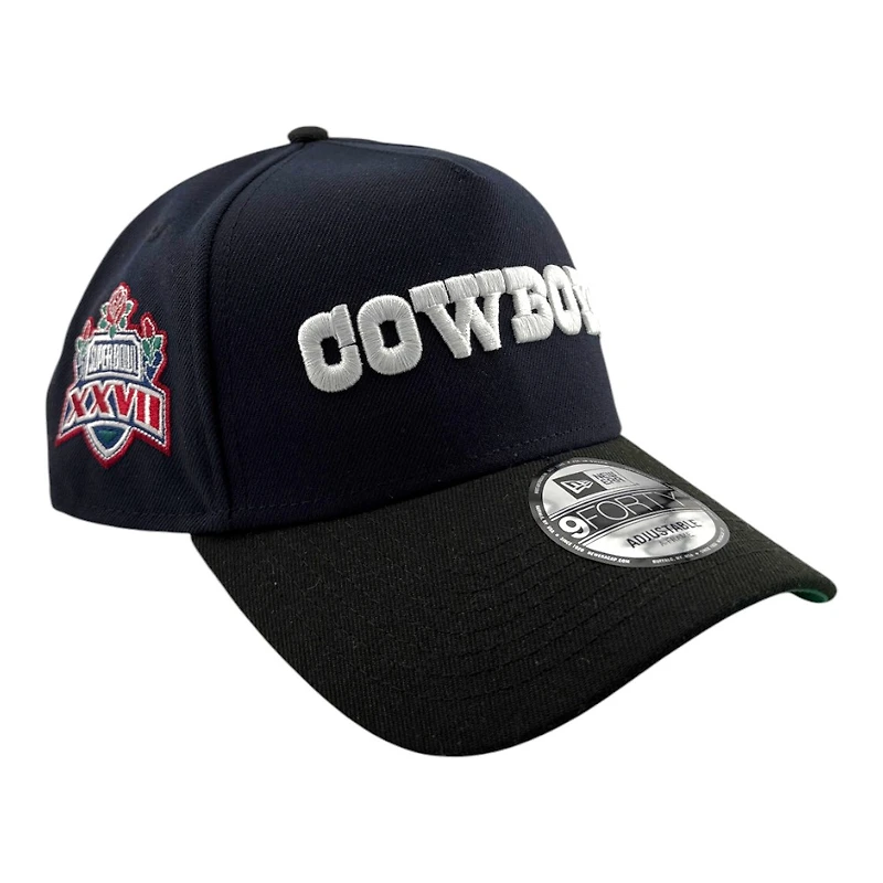 Dallas Cowboys Navy and Black Wordmark Logo Super Bowl XXVII Patch New Era 9FORTY A-Frame Hat