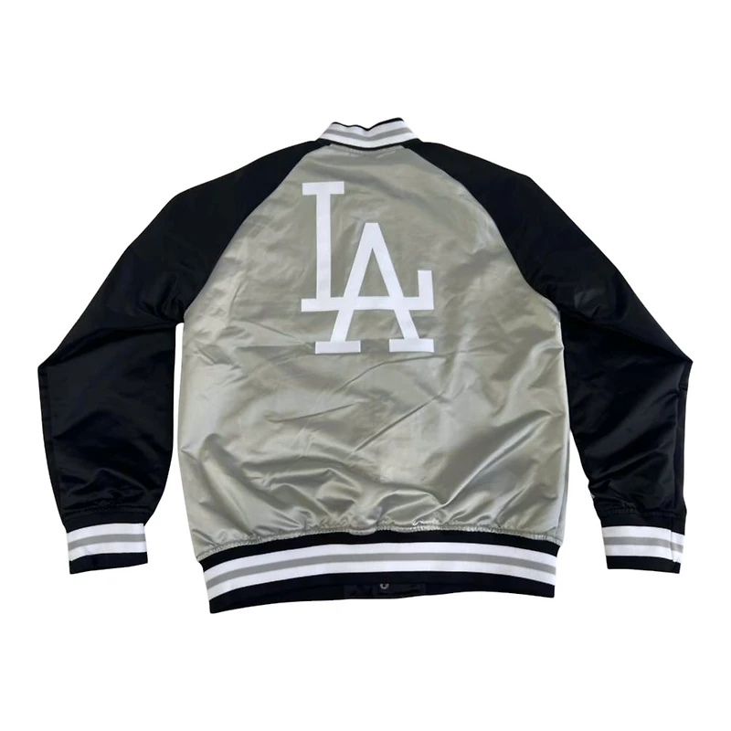 Los Angeles Dodgers Gray and Black Double Clutch Button Up Mitchell & Ness Jacket