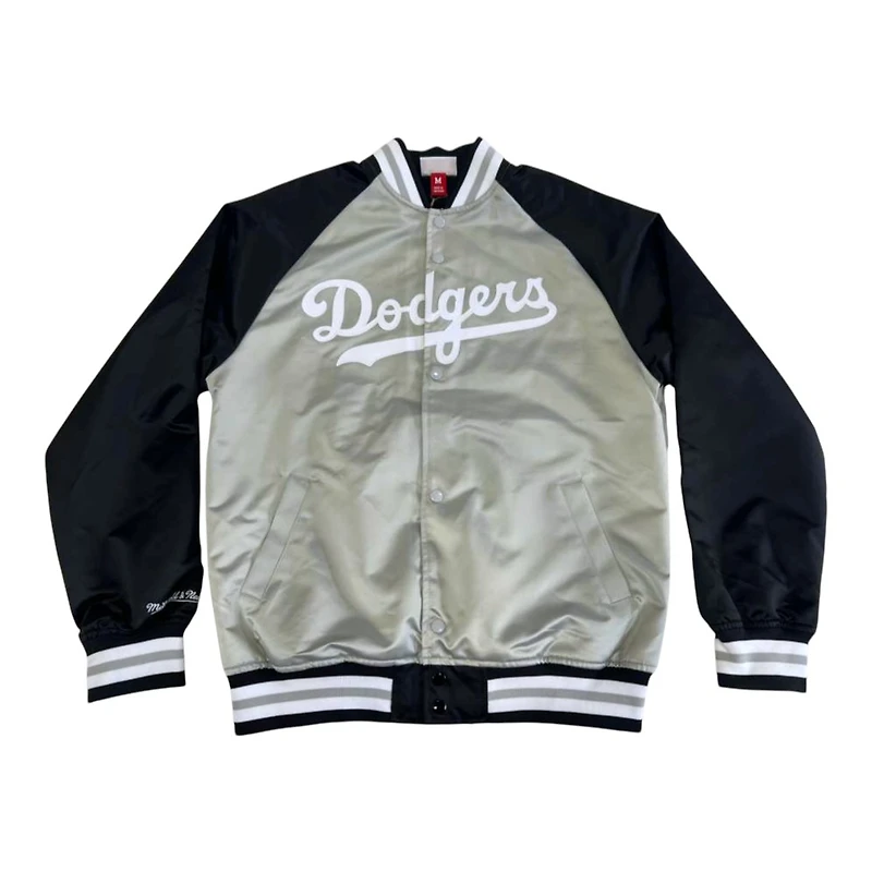 Los Angeles Dodgers Gray and Black Double Clutch Button Up Mitchell & Ness Jacket