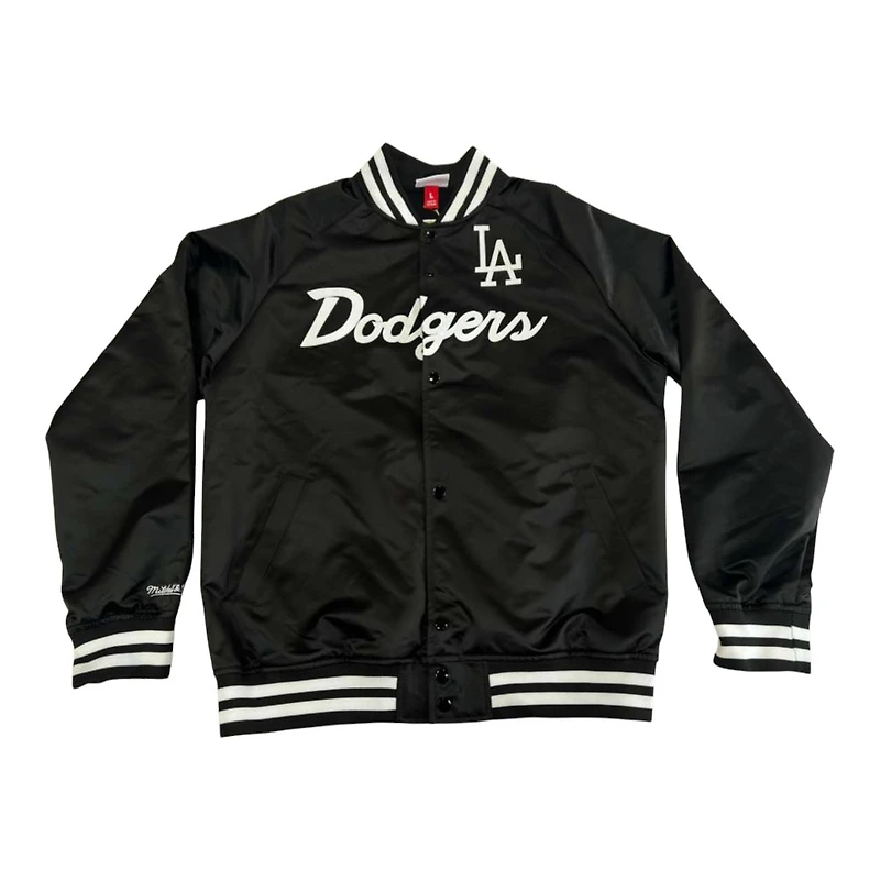 Los Angeles Dodgers Black and White Script with LA Logo Double Clutch Button Up Mitchell & Ness Jacket