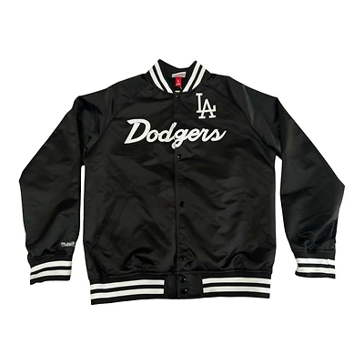 Los Angeles Dodgers Black and White Script with LA Logo Double Clutch Button Up Mitchell & Ness Jacket
