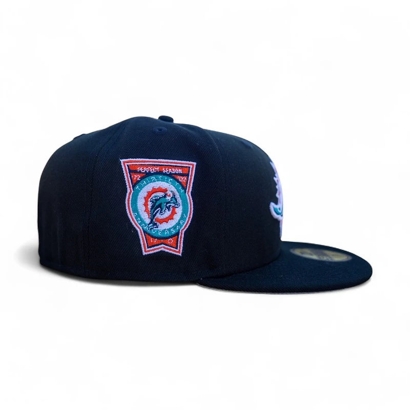 Miami Dolphins Black Leon the Lab 30th Anniversary Patch Grey UV New Era 59FIFTY Fitted Hat