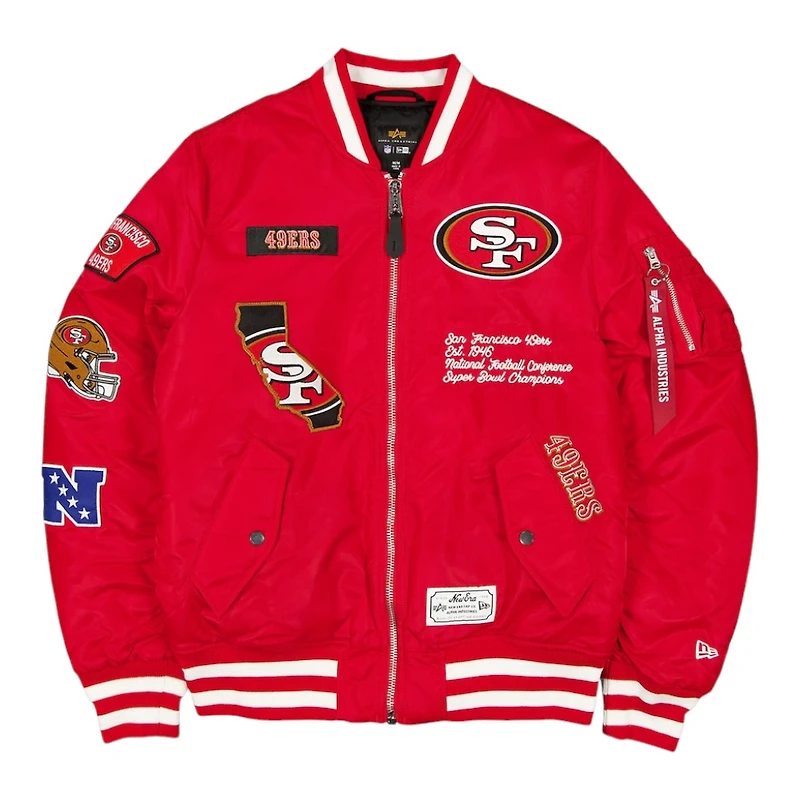 San Francisco 49ers Scarlet Red New Era x Alpha Industries MA-1 Full Zip Bomber Jacket