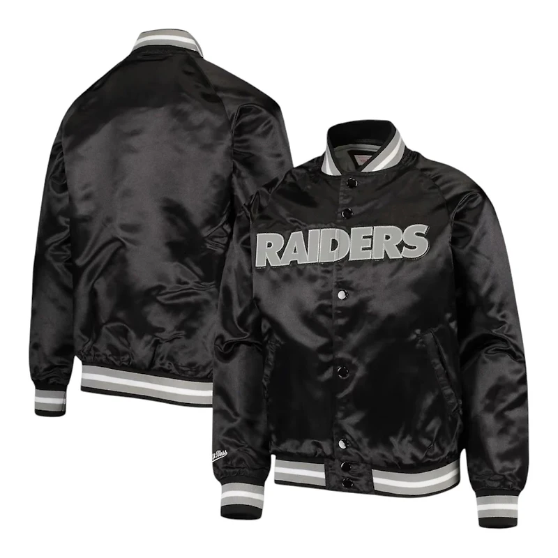 Youth Las Vegas Raiders Black Mitchell & Ness Raglan Full-Snap Jacket