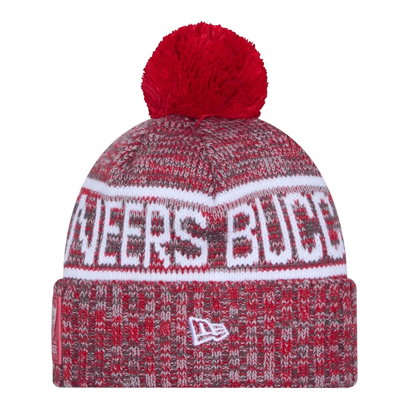 Tampa Bay Buccaneers Red 2025 Sideline Cold Weather New Era Cuffed Beanie Knit Hat with Pom