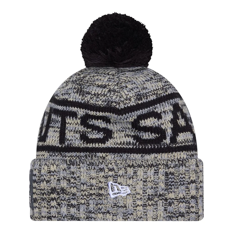 New Orleans Saints Black 2025 Sideline Cold Weather New Era Cuffed Beanie Knit Hat with Pom