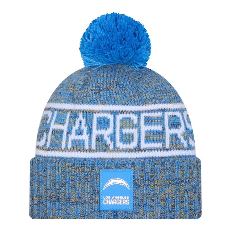 Los Angeles Chargers Powder Blue 2025 Sideline Cold Weather New Era Cuffed Beanie Knit Hat with Pom