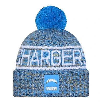 Los Angeles Chargers Powder Blue 2025 Sideline Cold Weather New Era Cuffed Beanie Knit Hat with Pom