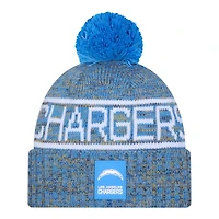 Los Angeles Chargers Powder Blue 2025 Sideline Cold Weather New Era Cuffed Beanie Knit Hat with Pom