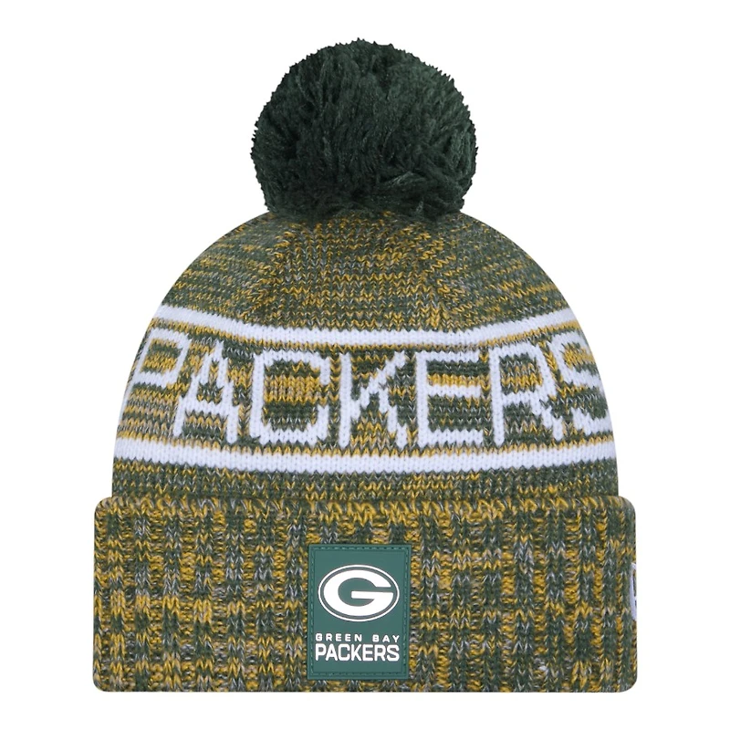 Green Bay Packers Green 2025 Sideline Cold Weather New Era Cuffed Beanie Knit Hat with Pom