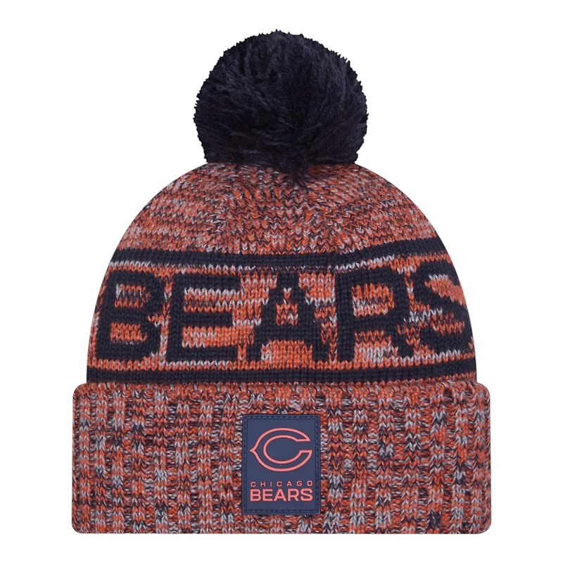 Chicago Bears Navy "C" Logo 2025 Sideline Cold Weather New Era Cuffed Beanie Knit Hat with Pom