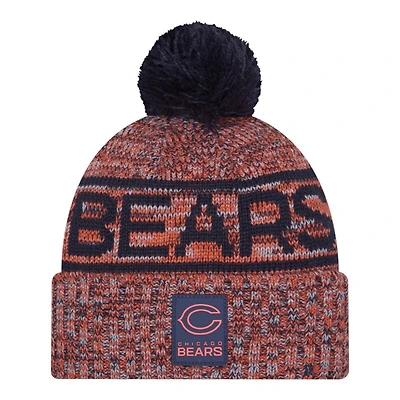 Chicago Bears Navy "C" Logo 2025 Sideline Cold Weather New Era Cuffed Beanie Knit Hat with Pom