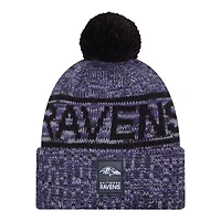 Baltimore Ravens Purple 2025 Sideline Cold Weather New Era Cuffed Beanie Knit Hat with Pom