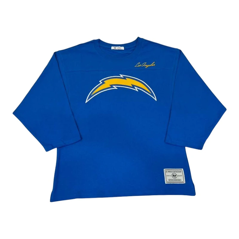 Women's Los Angeles Chargers '47 Brand Game Nod Timeless Crop 3/4 Sleeve T-Shirt
