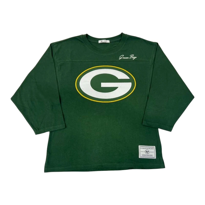 Women's Green Bay Packers '47 Brand Game Nod Timeless Crop 3/4 Sleeve T-Shirt