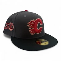Calgary Flames Graphite and Black 20 Years Patch Gray UV New Era 59FIFTY Fitted Hat