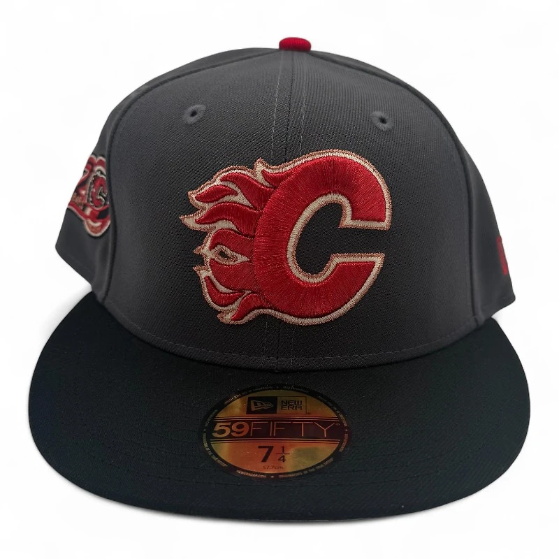 Calgary Flames Graphite and Black 20 Years Patch Gray UV New Era 59FIFTY Fitted Hat