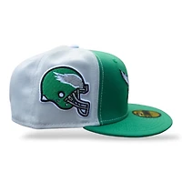 Philadelphia Eagles Kelly Green Medium Silver Leon the Lab Helmet Patch Snow Gray UV New Era 59FIFTY Fitted Hat
