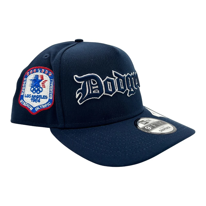 Los Angeles Dodgers Dark Blue Old English 1984 Olympic Patch Grey UV New Era 9FIFTY A-Frame Snapback Hat