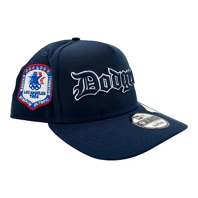 Los Angeles Dodgers Dark Blue Old English 1984 Olympic Patch Grey UV New Era 9FIFTY A-Frame Snapback Hat