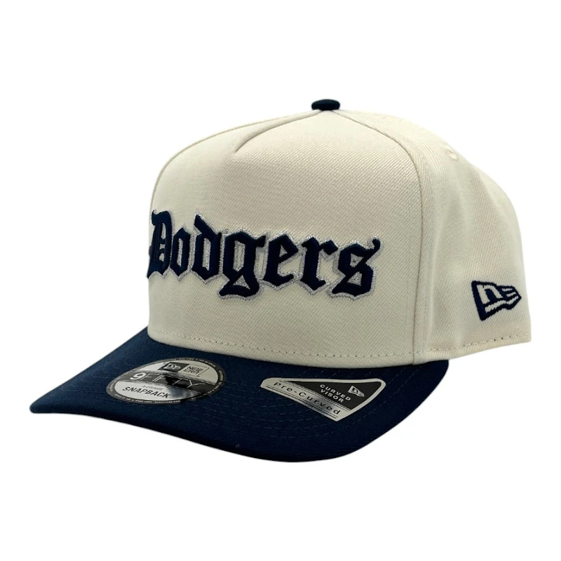 Los Angeles Dodgers Chrome and Oceanside Blue Old English 1984 Olympic Patch Grey UV New Era 9FIFTY A-Frame Snapback Hat