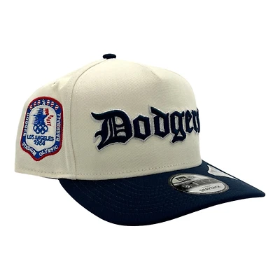 Los Angeles Dodgers Chrome and Oceanside Blue Old English 1984 Olympic Patch Grey UV New Era 9FIFTY A-Frame Snapback Hat