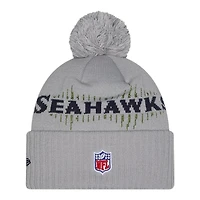 Seattle Seahawks Wolf Gray 2025 Rivalries Collection Sideline New Era Cuffed Beanie Knit Hat with Pom