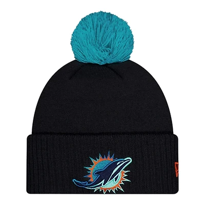 Miami Dolphins Black 2025 Rivalries Collection Sideline New Era Cuffed Beanie Knit Hat with Pom