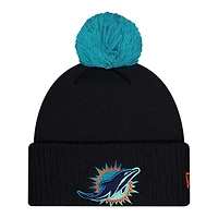 Miami Dolphins Black 2025 Rivalries Collection Sideline New Era Cuffed Beanie Knit Hat with Pom