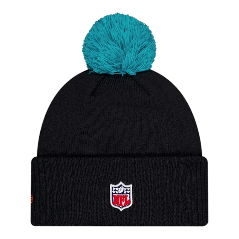 Miami Dolphins Black 2025 Rivalries Collection Sideline New Era Cuffed Beanie Knit Hat with Pom
